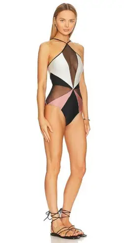 PatBO Colorblock Halter One Piece in Black white Small New Womens Swimsuit