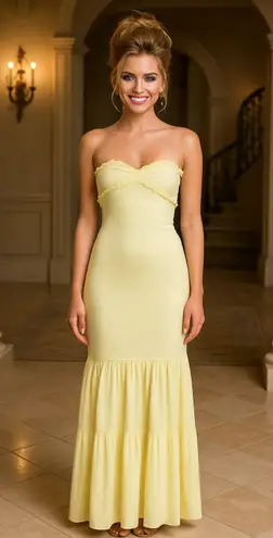 Meshki NWT - Olivette Strapless Chiffon Maxi Dress in Lemon Sherbert- Size M