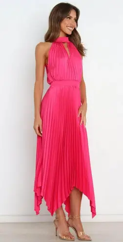 Petal and Pup  Dominique Hot Pink Satin Pleated Maxi Dress 6