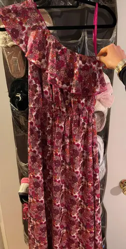 Target Floral Pink Orange One Shoulder Ruffle Maxi Dress