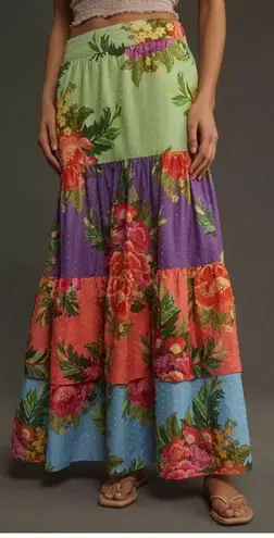 Farm Rio  x Anthropologie Tiered Floral Maxi Skirt | NEW | XS