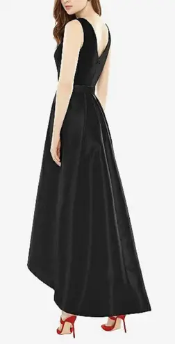 Alfred Sung Black Satin Gown 10 Sleeveless Pleated High Low Dress Old Money
