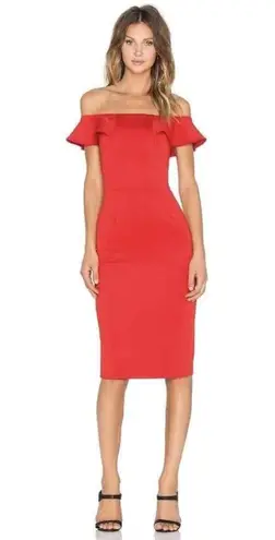 Yumi Kim Red Under Your Spell Mini Dress Off Shoulder Ruffle Detail Scuba Sm New
