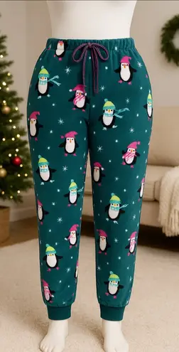 Joyspun 2X Christmas Penguin Winter Plush Pajama Pants — Ultra Soft Fleece Lounge Green Size XXL