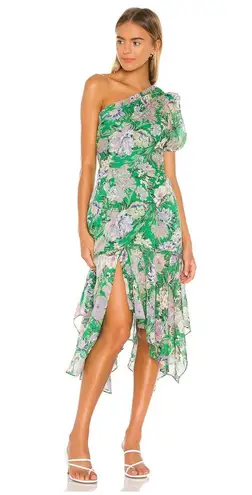 ASTR the Label Santorini One Shoulder Dress in Green Lilac Floral Size Medium