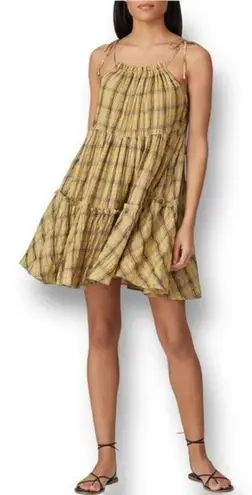 Moon River Anthropologie L Plaid Tiered Mini Dress Beachy Cottagecore Festival