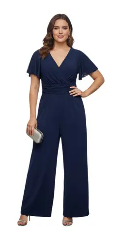 Jessica Howard Blue Jumpsuit Semi Formal Stretch One Piece Plus Size 1X NEW NWT