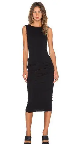 James Perse NWT Open Back Skinny Sheath in Black Ruched Tank Dress 0 / XS