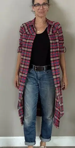 Dance & Marvel Red Plaid Distressed Destroyed Flannel Tunic Dress Jacket Small