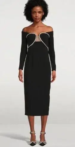 Self Portrait Self-Portrait Crystal Off Shoulder Heavy Midi Dress Black Sparkle Size 4 NEW