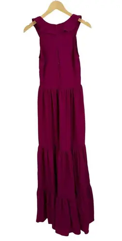 Saloni Suzi Ruffle Lace Trimmed Crinkled Gauze Maxi Size 6 Dress Magenta $625 Pink