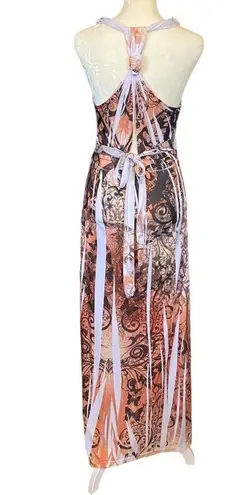 Chesley women's size medium maxi dress peach cream black tie back butterfly