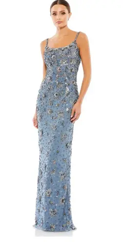 Mac Duggal FLORAL EMBELLISHED SCOOP NECK EVENING GOWN