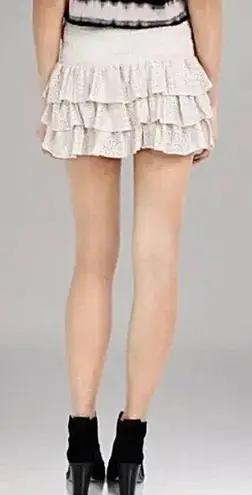 Maje Tiered Ruffle Sparkle Natural Metallic Crochet Mini Skirt, Size 3