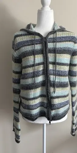 Vintage Y2K Delias Large Striped Sweater Hoodie Full Gray Green Blue 90s 2000s