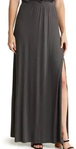 Go Couture Women Dark Charcoal Maxi Skirt Size S Elastic Waist Casual with Slit