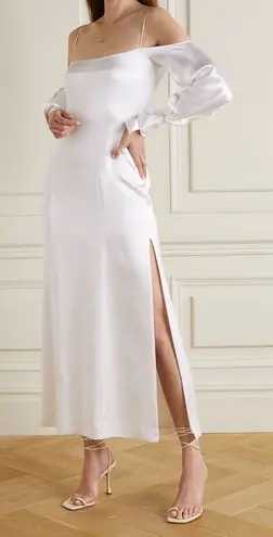 Galvan London NWT Ivory Silk Valencia Cold Shoulder Midi Dress Size 8 White