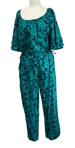 Sundance Grand Bays Green Blue Floral Relaxed Lightweight Jumpsuit Size Medium
