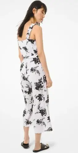 Michael Kors  Women's Floral Crepe Ruched Straps Belted Cropped Midi Jumpsuit M
