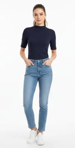 Universal Standard Short Sleeve Mock Neck Stretchy Knit Blue Size 4XS 00-0 New