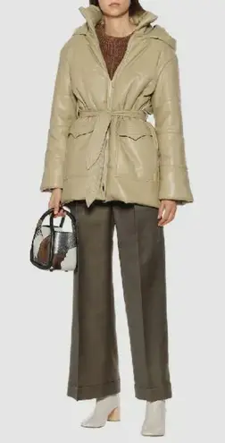 NANUSHKA Lenox Faux Leather Puffer Belted Coat Sz Small Tan