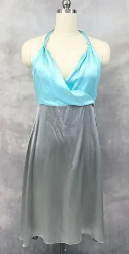 Y2K ANKA New York Dress Halter Size Medium Silk Glam Party Femme Club HOCO Blue