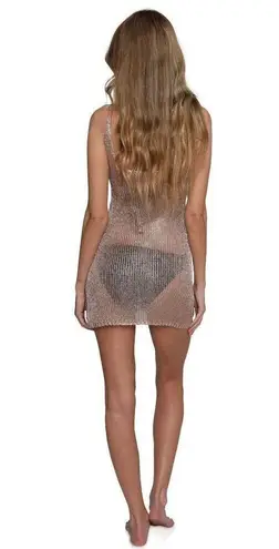 ✨Uluwatu Black Short Silver Woven Netted See Through Beach Coverup Sz L Dress✨ Black