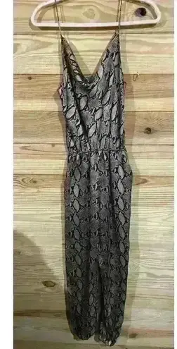 South Scoop Cowl Neck Satin Snakeskin Jogger Jumpsuit, S Tan