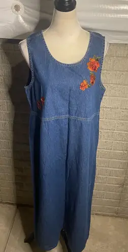 Erika Vintage 90's Blue Denim Vintage Long Embroidered Sleeveless Dress Size L