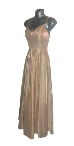 Dancing Queen Rose Gold Sleeveless Sweep Train V-neck Long Gown Size Small