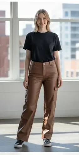 Bagatelle NWT Collection Faux Leather Cargo Pants Camel Large