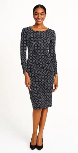 Boden Boatneck Ruched Sheath Dress Honeycomb Pattern Blue Size 8