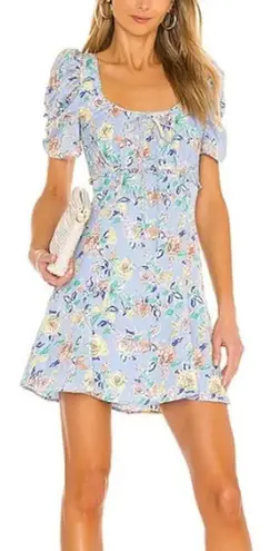 Likely $208 NWOT Puff Sleeve Floral Print Lana Mini Dress Periwinkle Blue Size 6