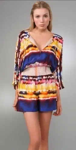 Halston Heritage NWT tie dye silk 3/4 sleeve tie front romper playsuit size 2 XS