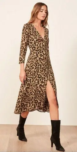 Reformation  Alma Button Front Leopard Print Midi Dress-0