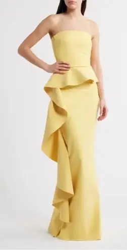 Chiara Boni LA PETITE ROBE Eliska Ruffle Strapless Gown In Soleil