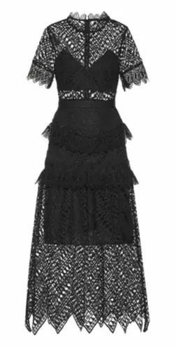 Self Portrait SELF-PORTRAIT Black Abstract Triangle Lace Midi Dress Size US 2