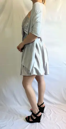 Fiesta Fashion Fiesta Sparkly Glitter Silver Metallic Deep V Halter Mini Homecoming Dress - S