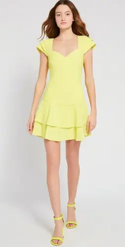 Alice + Olivia  Brinda Pleated Sleeve Mini Dress in Yellow