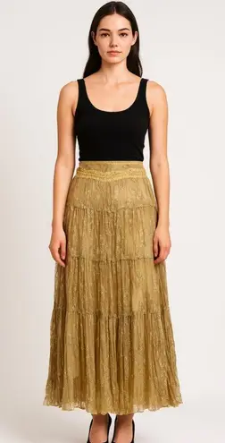 WD.NY Gold Lace Ruffled Maxi Skirt. Size