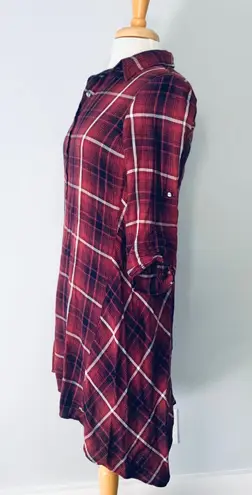 Max Studio Red Navy Plaid Shirt Dress