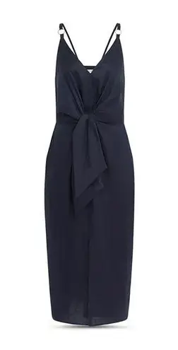 Reiss Kay Tie Detail Navy Linen MIDI Dress Size 12 Quiet Luxury Preppy Wedding