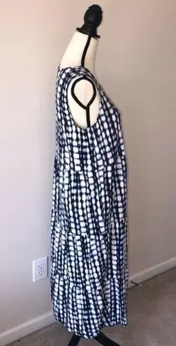 Denim & Co Blue Size Small Linen Knit Dress Beach Vacation Pockets Tie Dye