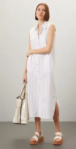 DONNI White Blue Striped Sleeveless Collared Neckline Button Front Dress Size L Size L