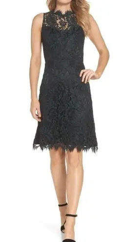 Eliza J . Navy High Neck Lace Sheath Dress Women’s Size 6 NWT Blue Floral Lace