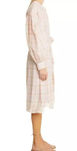 Ulla Johnson  Fayette Shirt Dress Women's Sz 8 Lilac Plaid Button Front Boho Chic