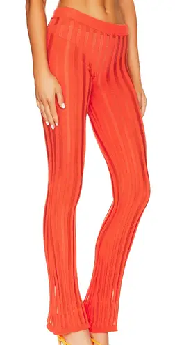 H:ours Orange Rib Knit Pants XS Flare Sheer Festival Designer Revolve $198 NEW