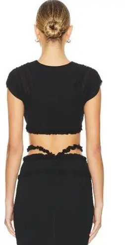 Camila Coelho NWOT Amorazo Puff Sleeve Lettuce Hem Crop Top Black Women's Size S