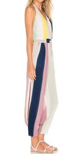 Indah x REVOLVE Paz Tropical Stripe backless halter jumpsuit side leg cutouts