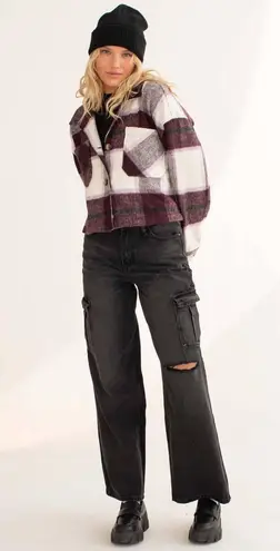 Ashley by 26 International Plum & Violet Plaid Cropped Shacket